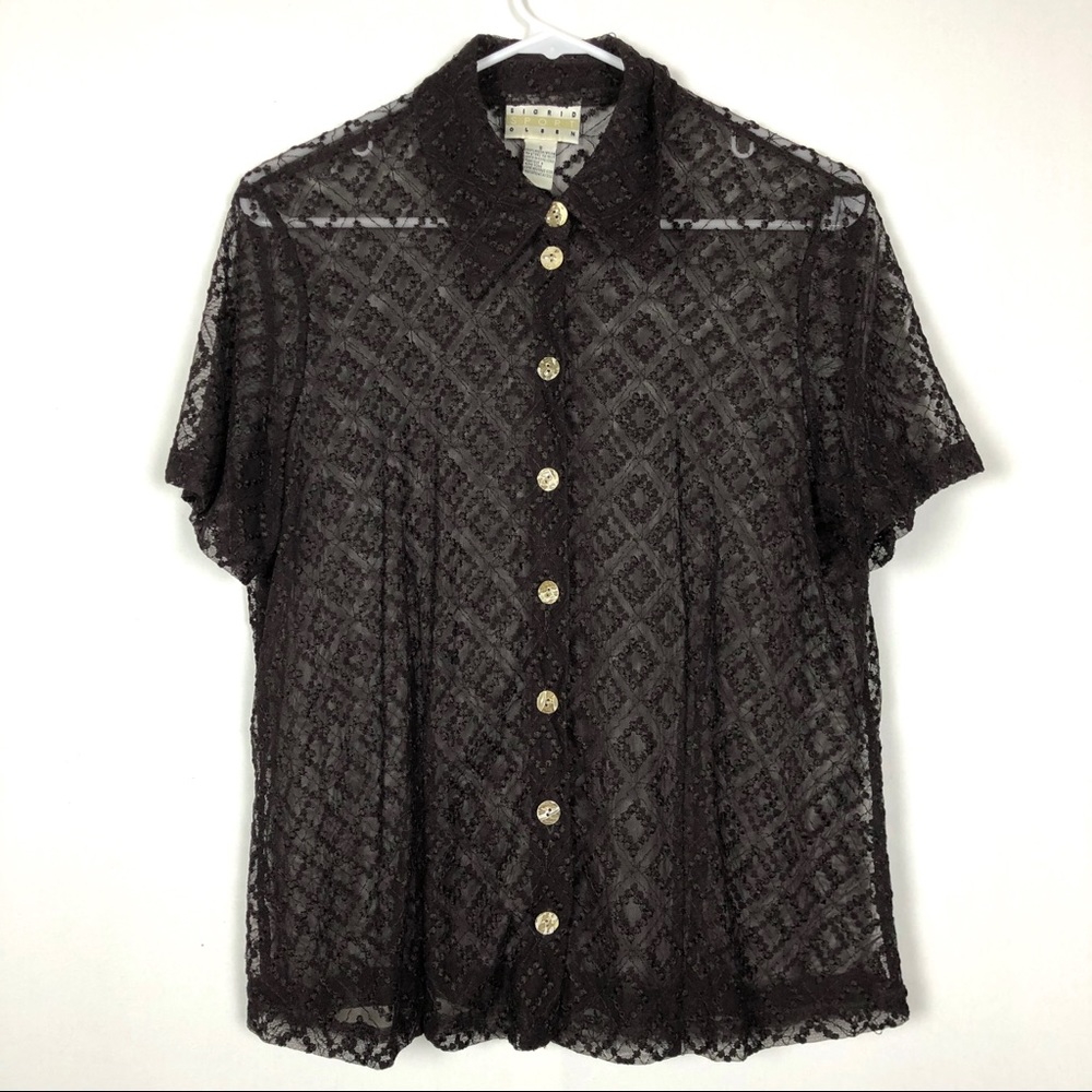 Sigrid Olsen Sport Brown Lace Top Short Sleeve